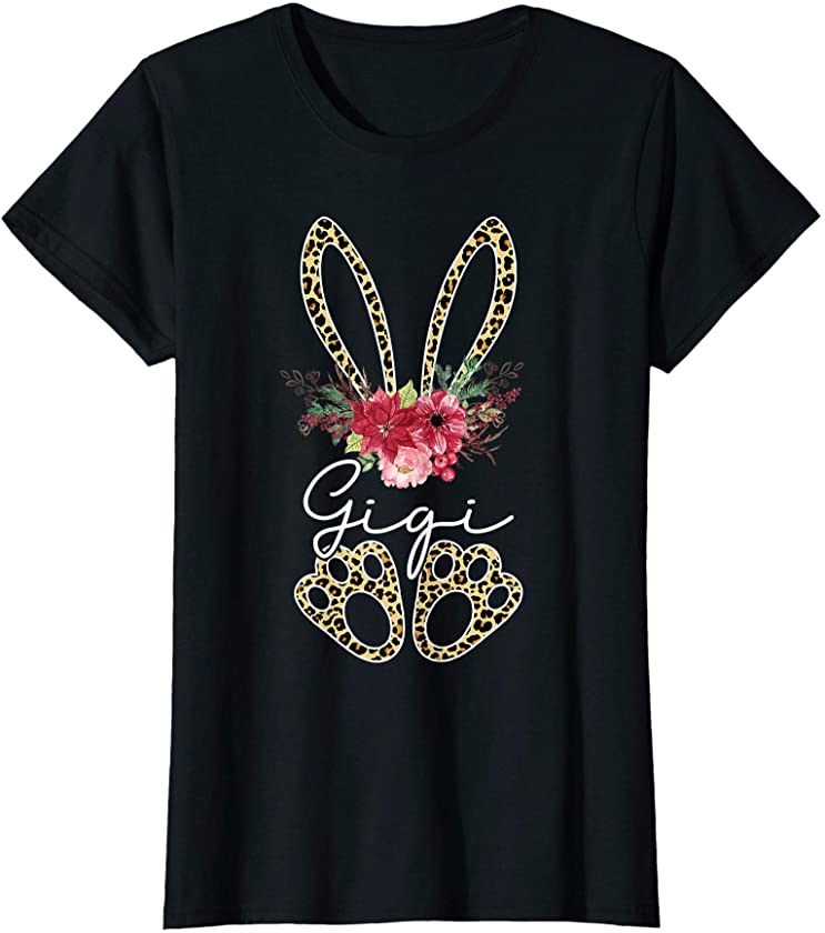 Womens Gigi Bunny Leopard Flowers Matching Family Cute Easter T-Shirt