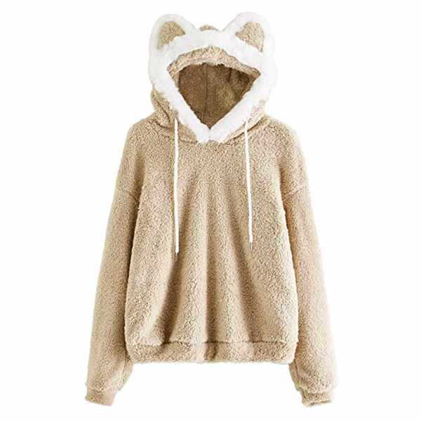 Autumn and Winter 2022 Women’s New Thick Woolen Sweatshirt Top Cat Ears and Cap Sweatshirt Coat alx