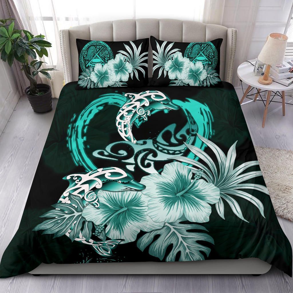 Alohawaii Bedding Set – Cover And Pillow Cases American Samoa I Love Dolphins Hibiscus Th5