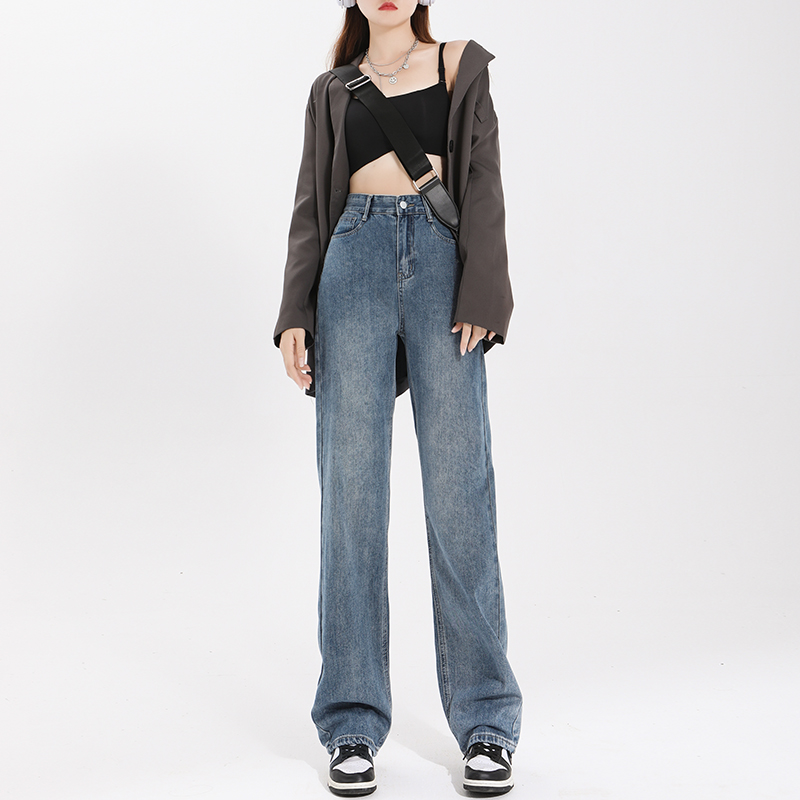 Yitimoky Vintage Jeans Woman High Waist 2022 Summer Wide Leg Denim Trouser Baggy Casual Streetwear Classic Straight Mom Pants alx