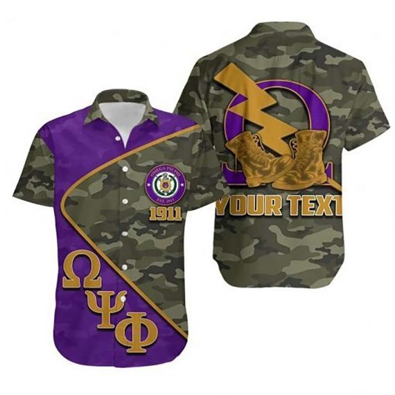 Omega Psi Phi 1911 Camo Boots Royal Purple Camouflage Personalised Hawaiian Shirt