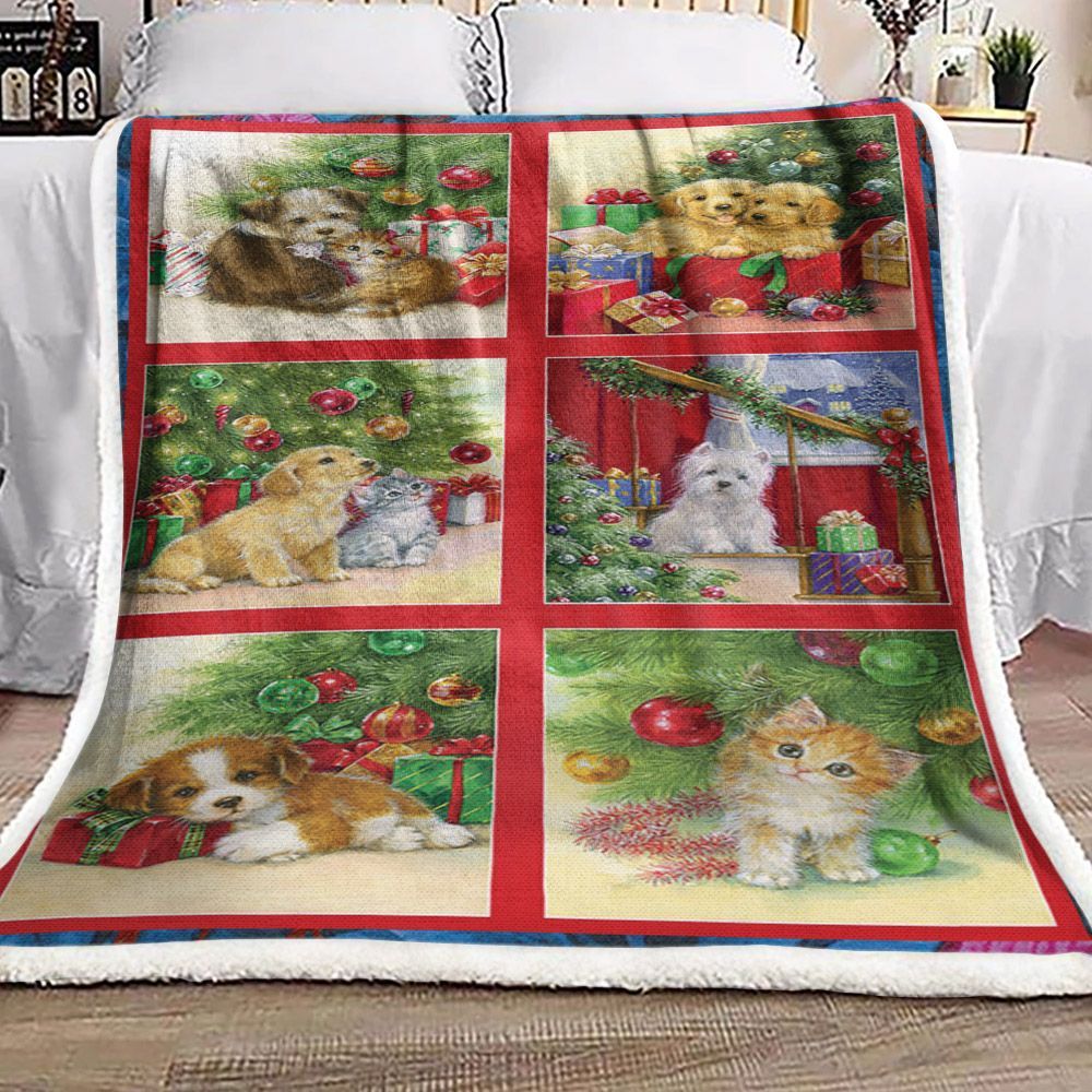 Puppy Kitty Christmas Bl0111249F Sherpa Fleece Blanket