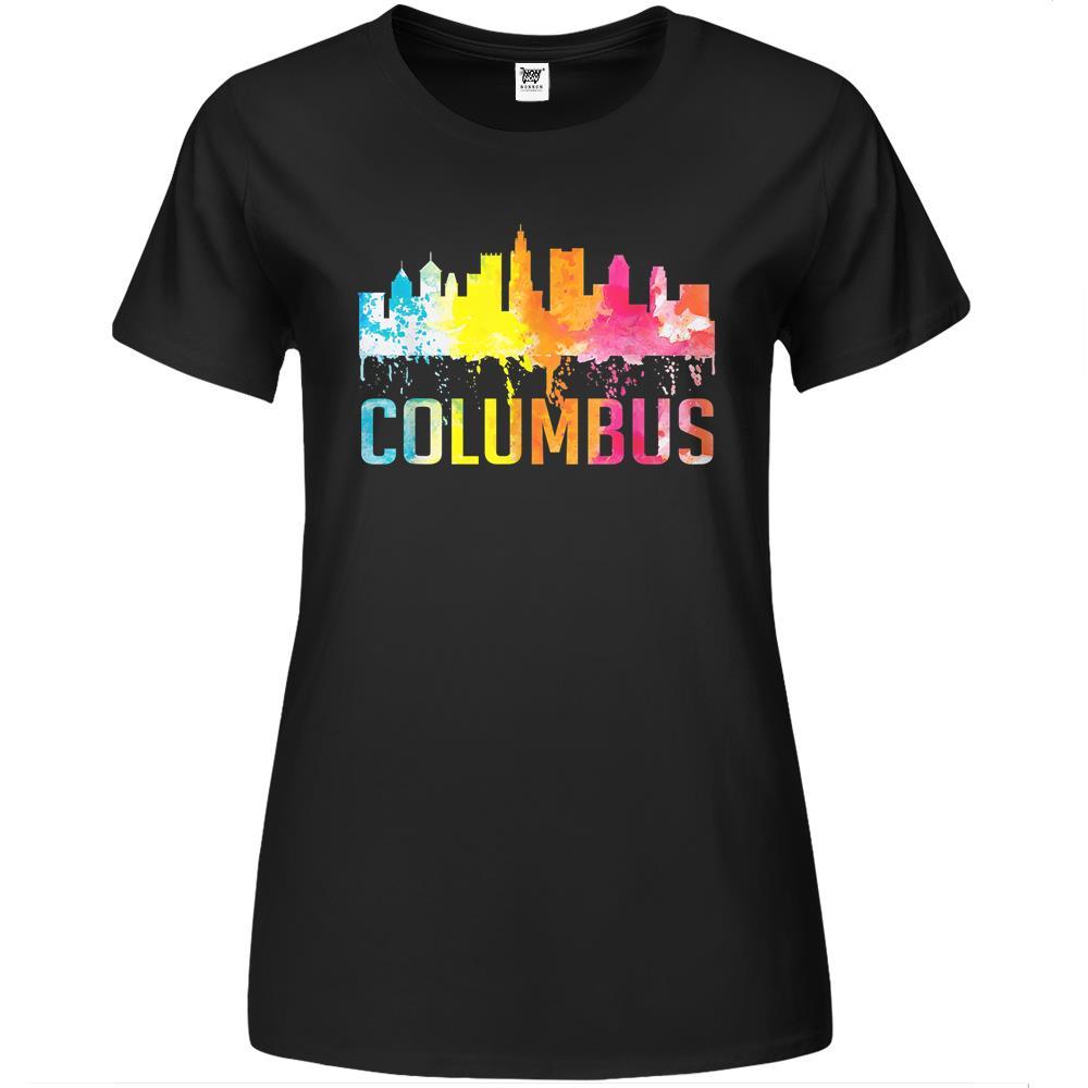 Columbus Ohio Watercolor City Skyline Art Souvenir Gifts Premium Womens Tshirts