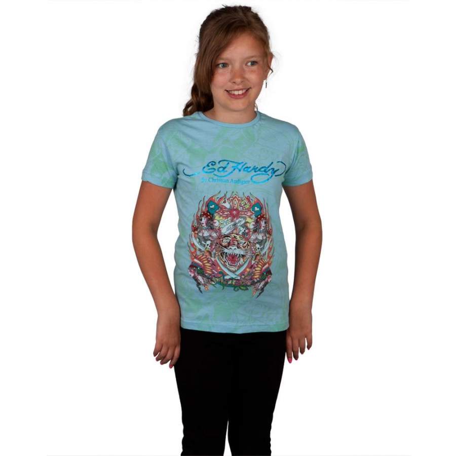 Ed Hardy – Tiger Cross Girls Blue Youth T-Shirt