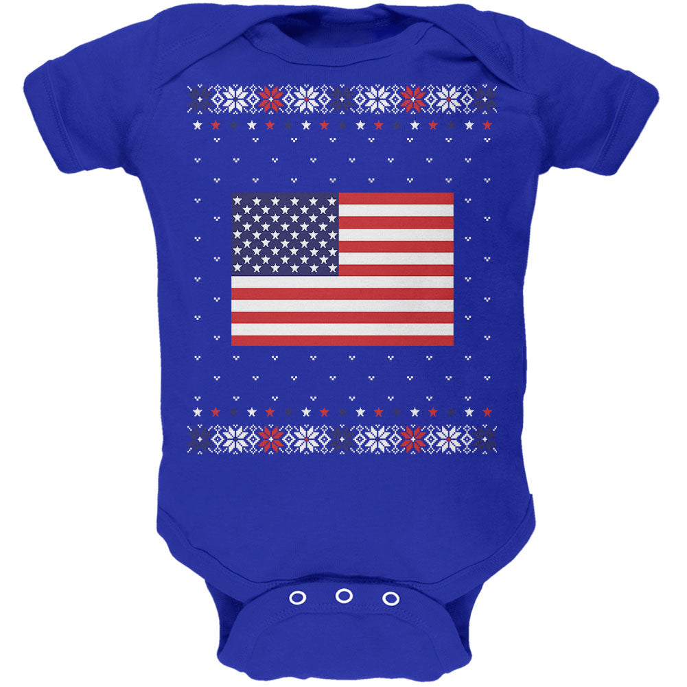 Usa American Flag Ugly Christmas Sweater Soft Baby One Piece