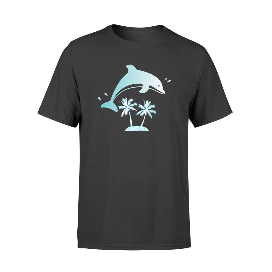 Dolphin Swim Palm Tree Hawaiian Tropical Ocean T-Shirt