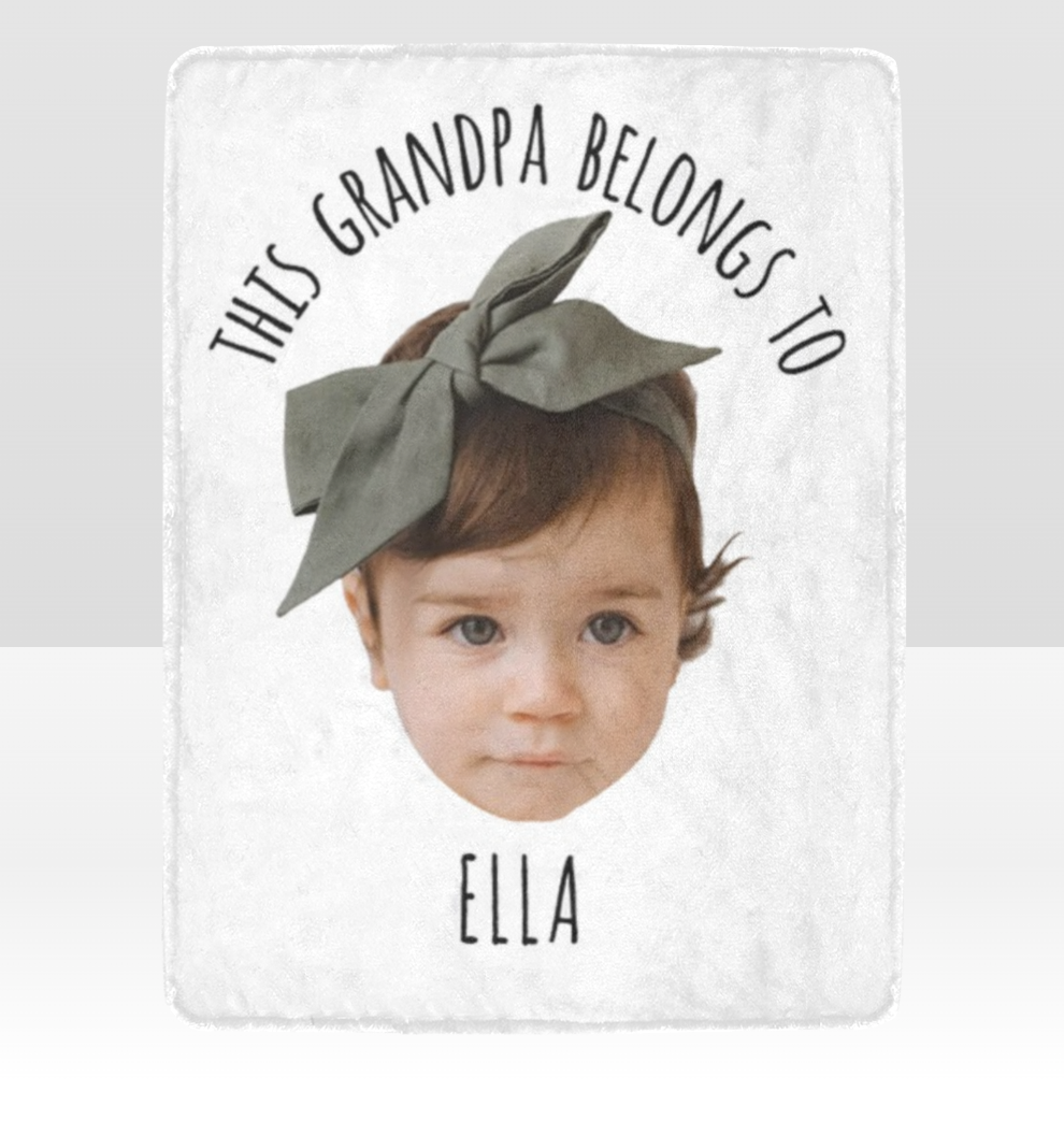 This Grandpa Belongs To Blanket, Grandpa Gift, Custom Grandchild Blanket, Face Cut Out Blanket, Custom Baby Face Grandpa Blanket