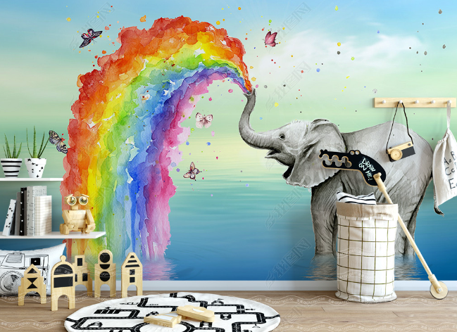 3D Watercolor Animal Rainbow Elephant Wall Mural Wallpaper Lqh 111