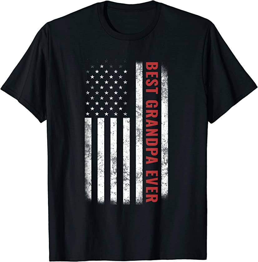 Best Grandpa Ever Vintage American Flag Tee Fathers Day Gift T-Shirt