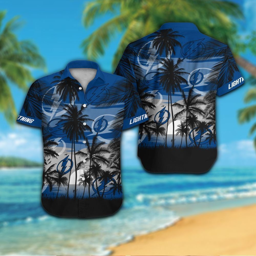 Tampa Bay Lightning Short Sleeve Button Up Tropical Shirt Hawaiian Shirt