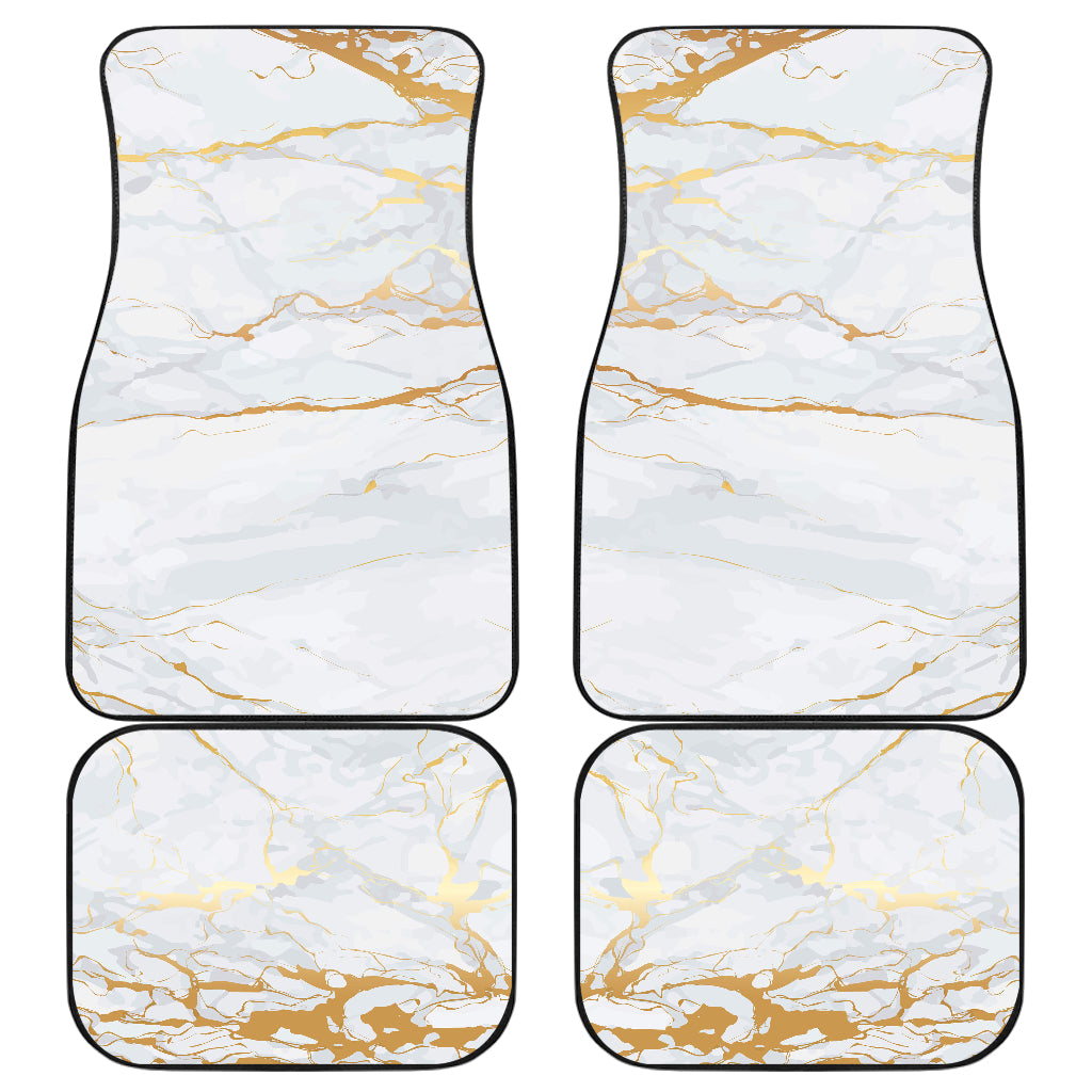 White Gold Scratch Marble Print Front And Back Car Floor Mats, Front Car Mat