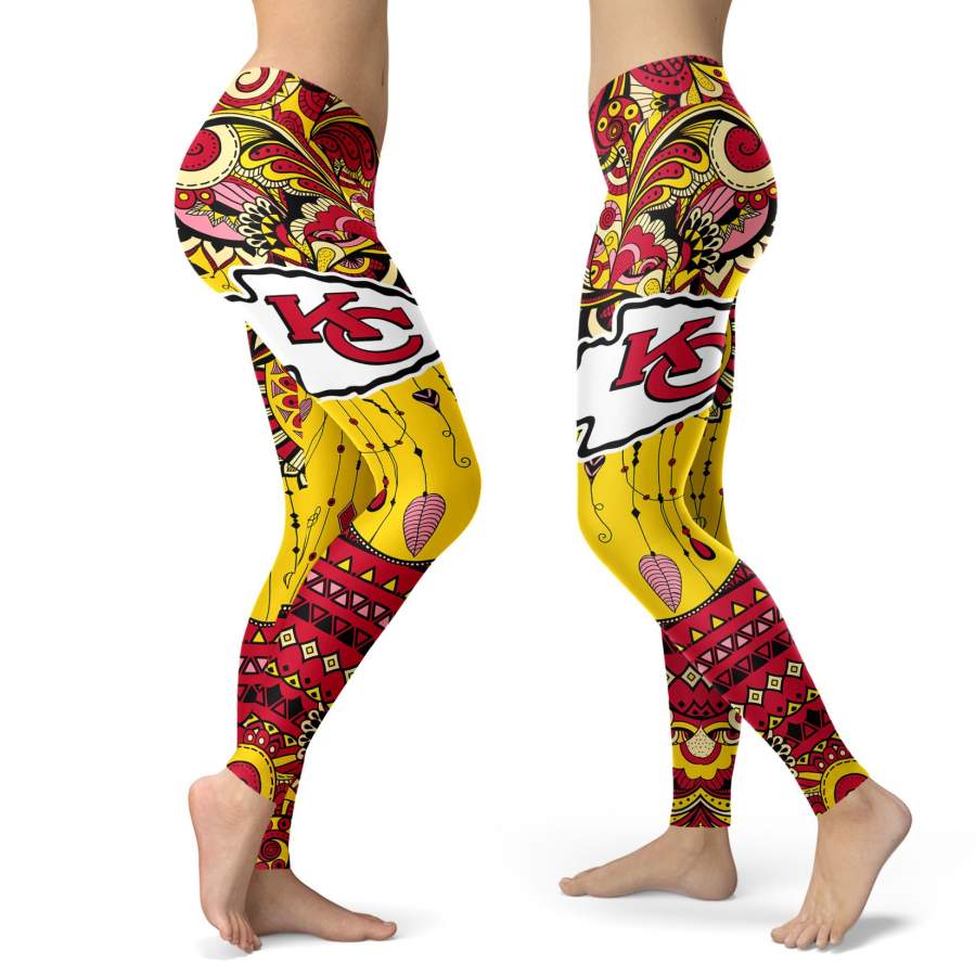 Boho Kansas City Chiefs Leggings With Fantastic Art