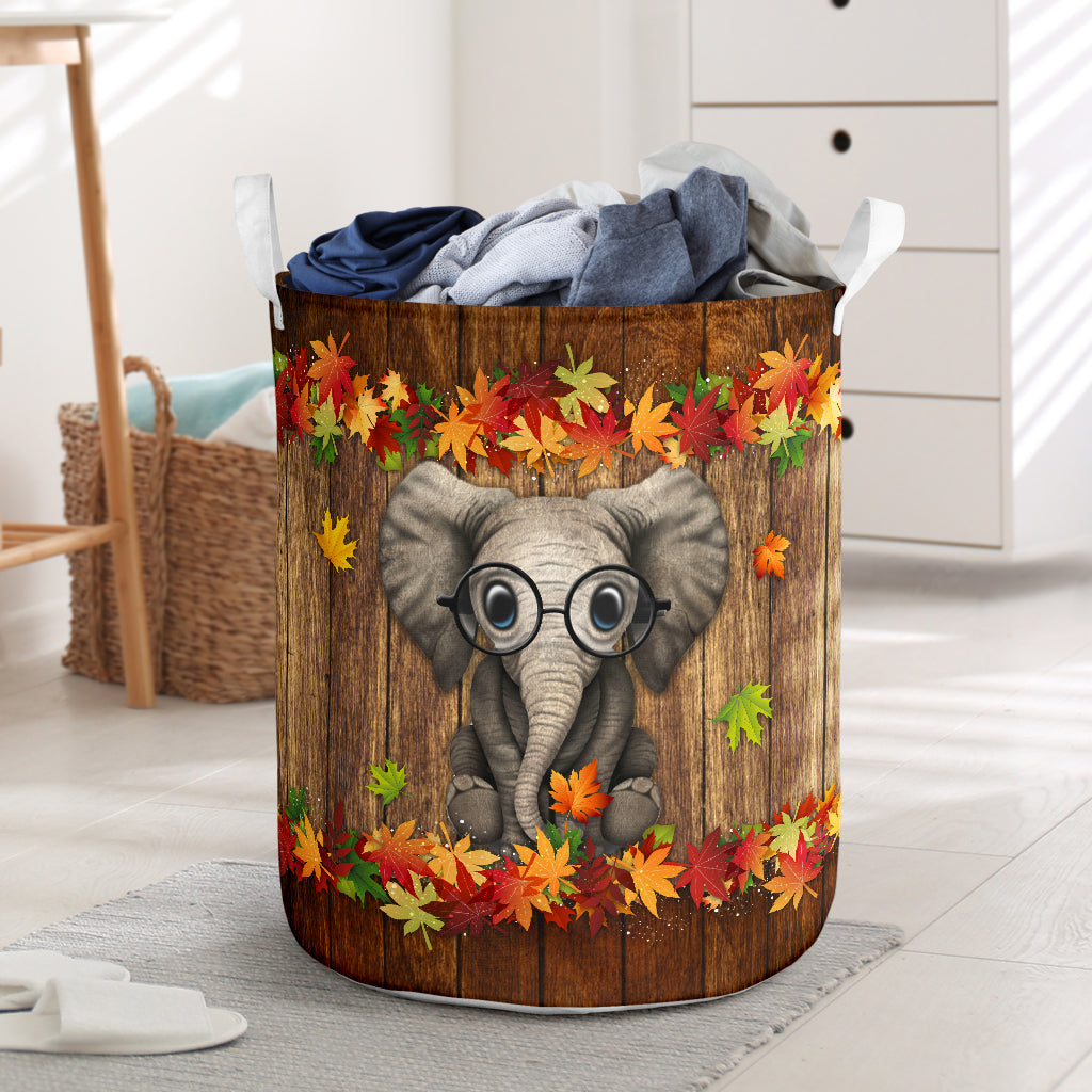 Elephant Wooden Basket All Over Print Toy Clothes Storage Basket Dirty Clothes Basket