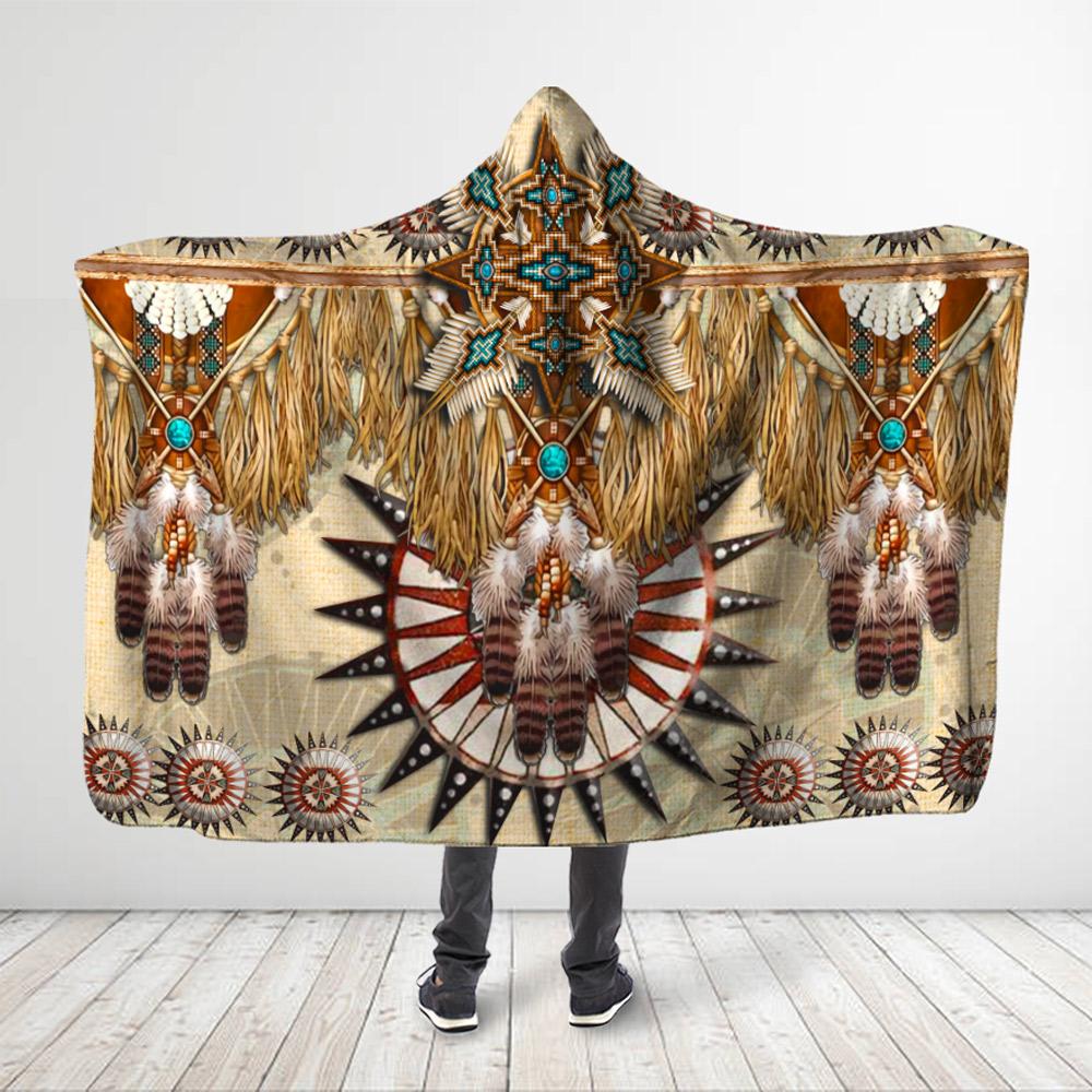 Native American Style 3D All Over Printed Sun And Feathers Hooded Blanket