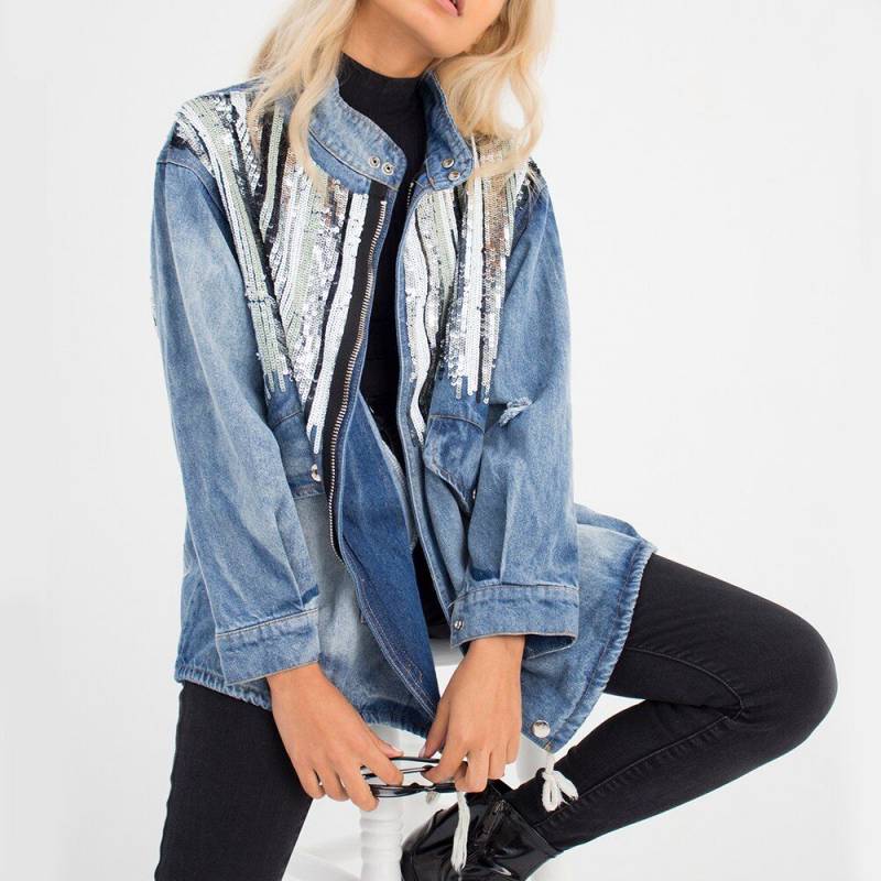 Vintage Ripped Denim Sequin Long Sleeve boho bohemian jackets