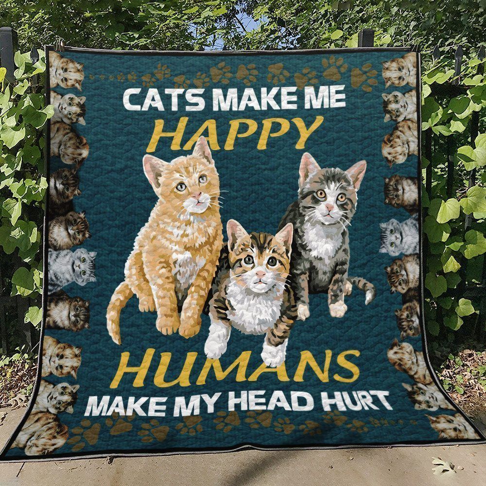 Cats Make Me Happy Human Make My Head Hurt Cute Cat Kitten Fleece/Sherpa Blanket