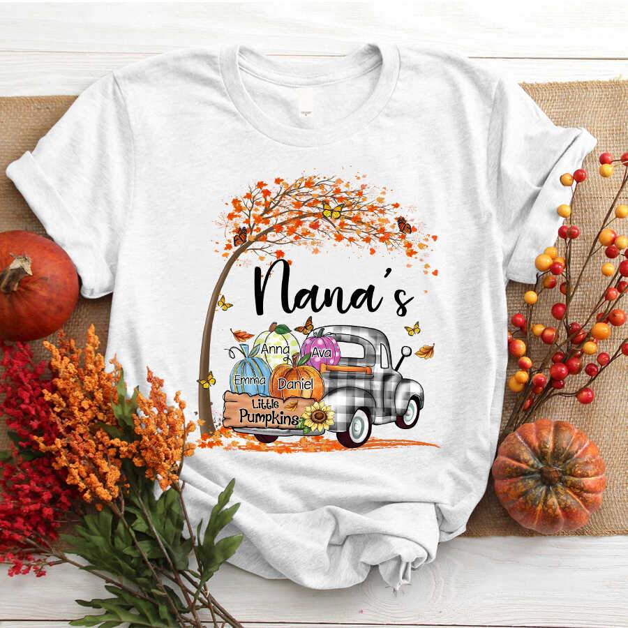 Personalized Nana’S Little Pumpkins Shirt, Plaid Truck Shirt, Pumpkin Truck Shirt Gift