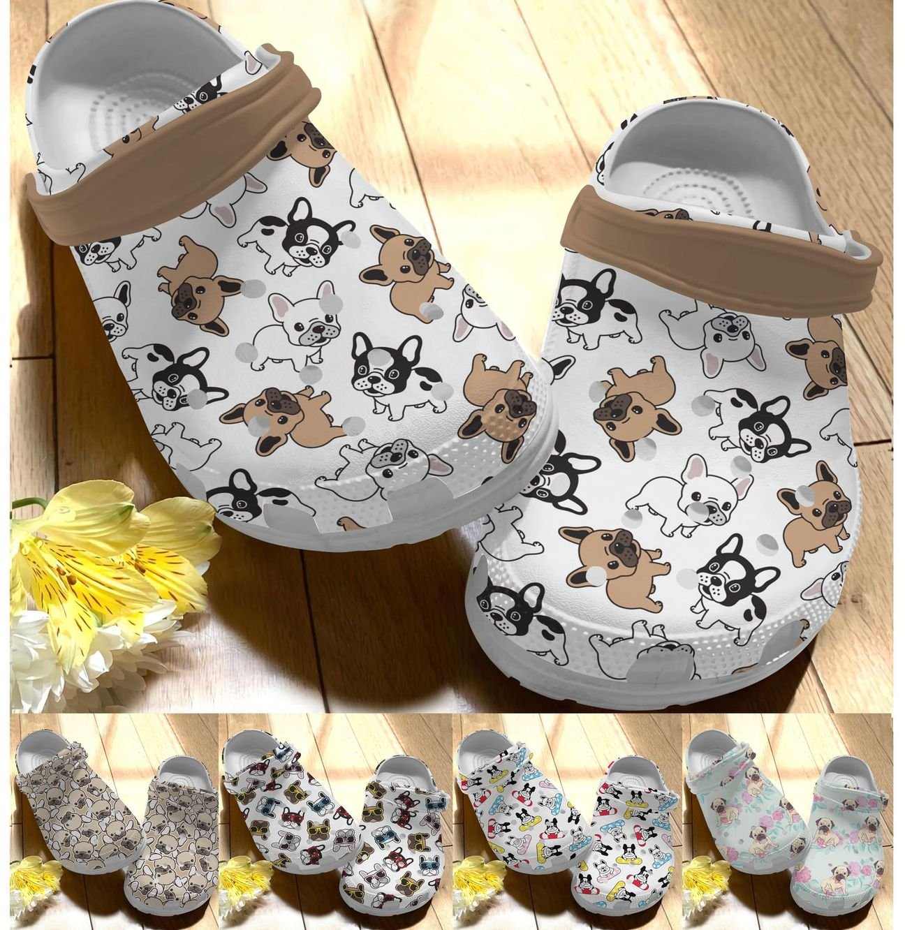 Bulldog Personalize Clog, Custom Name, Text, Fashion Style For Women, Men, Kid, Print 3D Whitesole Bulldog Pattern Collection