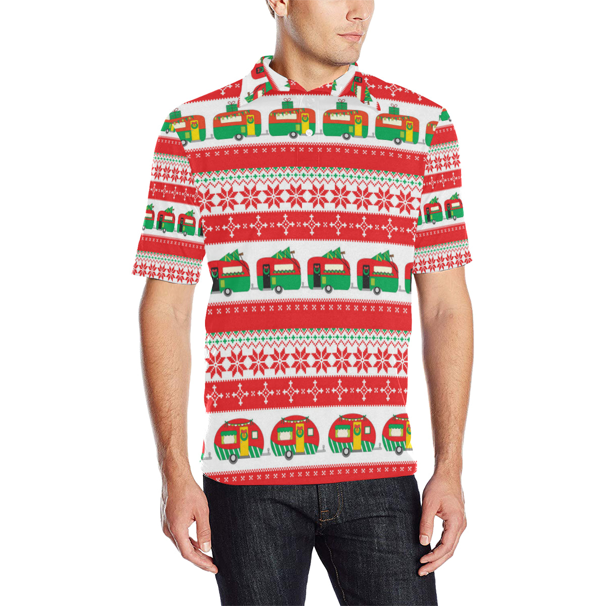 Camper Camping Ugly Christmas Design Print Men Polo Shirt