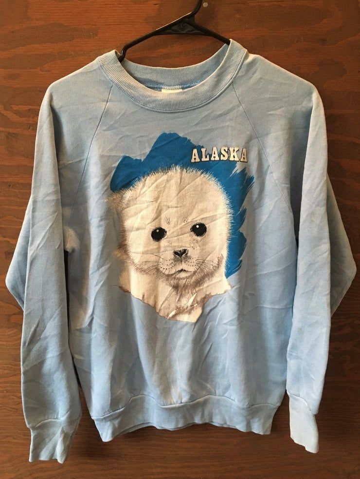 Vintage Des Ann Es 80 Blanc B B Phoque De Alaska Lite Bleu Des Ann Es 1980 Crewneck Animal Print Pull Alaska Shirt