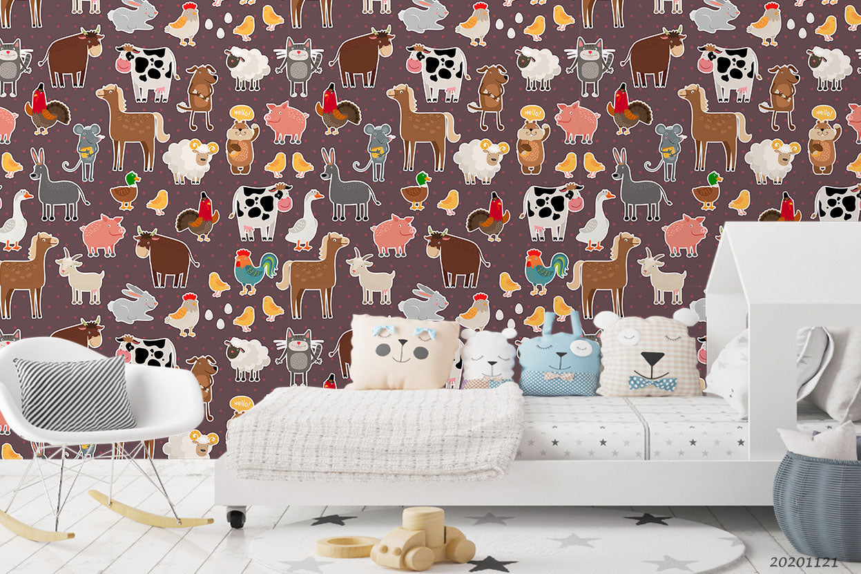 3D Cartoon Animal Cat Dog Wall Mural Wallpaper Lqh 68