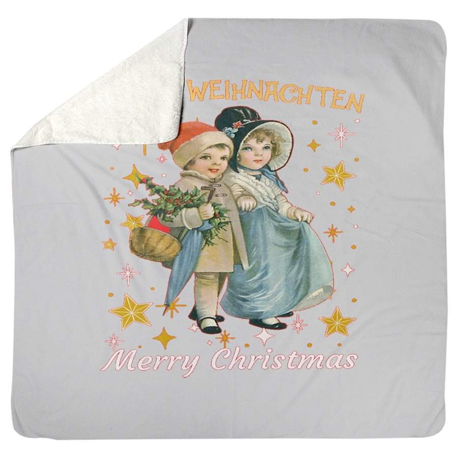 Frohe Weihnachten German Vintage Christmas Gift Sherpa Blanket