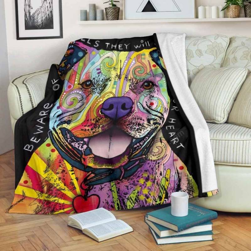 Beware Of Pit Bulls They Will Steal Your Heart Premium Fleece Blanket