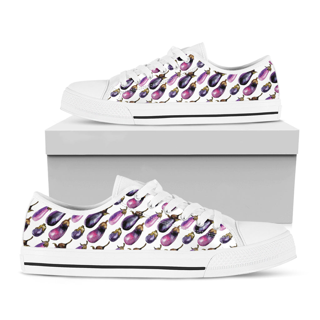 Watercolor Eggplant Pattern Print White Low Top Shoes