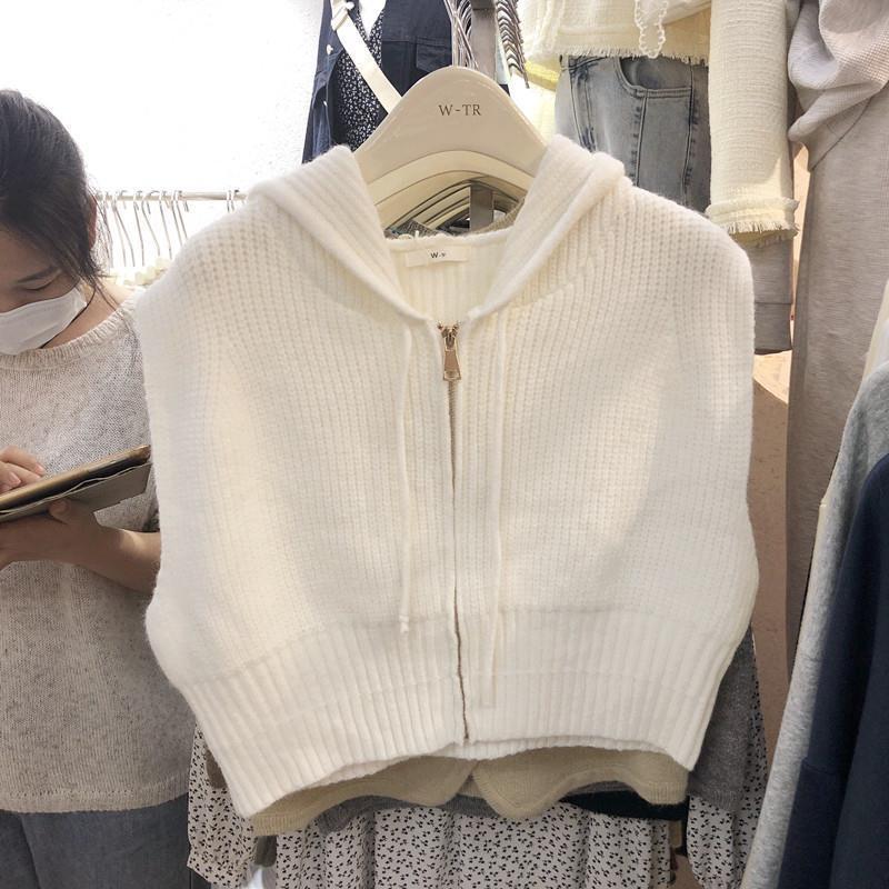 Sweater Vest Women Hooded Elegant Retro Basic All-match Sexy Sweet Youth Girlish Cool Casual Fashion Cozy Ulzzang Spring New Ins alx