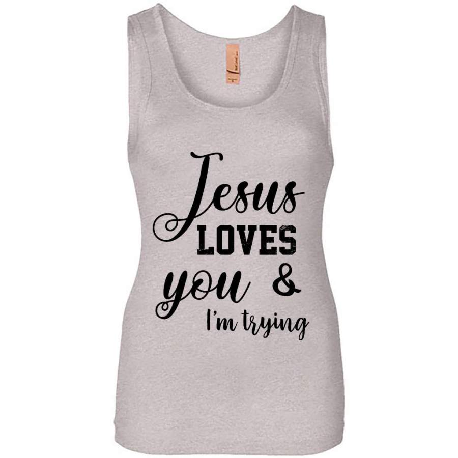 Download Jesus Loves You & I'm Trying - Womens Jersey Tank ...