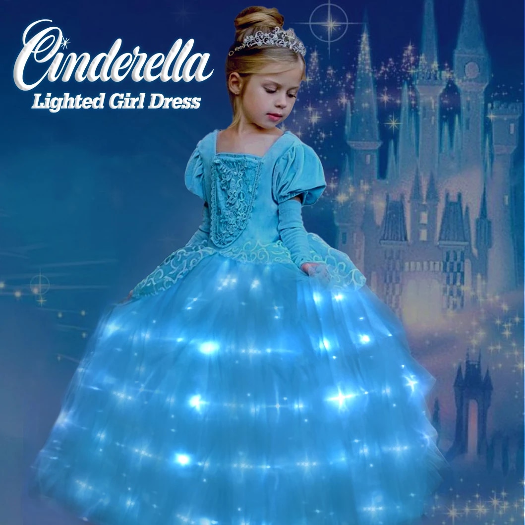 Uporpor LED Light Up Cinderella Dress Girl Cosplay Clothing Princess Children’s Birthday Party Halloween Evening Dresses alx