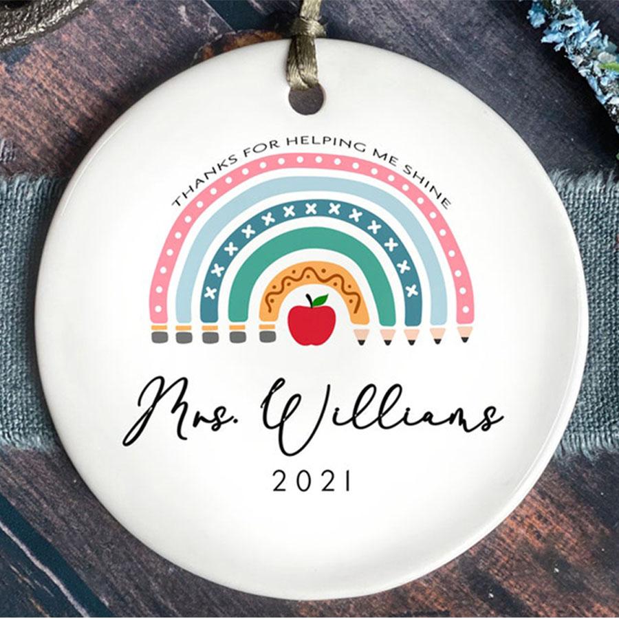 Teacher Christmas Ornament – Personalized Rainbow Teacher Christmas Ornament – Teacher Gift