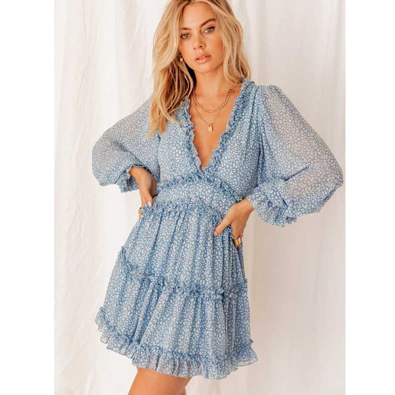 BOHO INSPIRED Harlow Floral Print Ruffle Dress women backless V-neck dress women mini summer dress ladies 2022 party dress alx