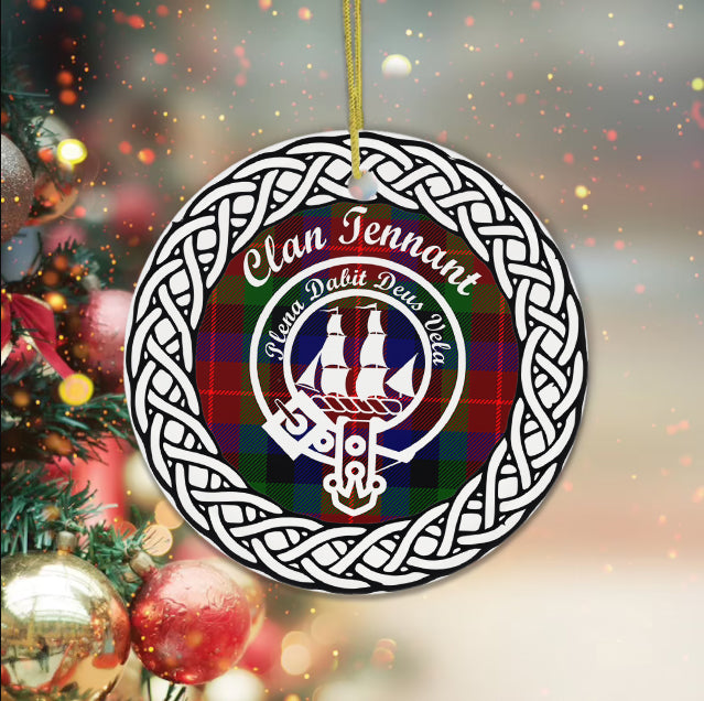 Tennant Clan Tartan Crest Badge Plaid Ornament Gift. Christmas Tree Ornament Tartan Ornament Great Christmas Ornaments Gift