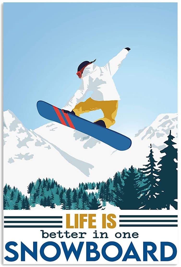 Vintage Man Snowboard Life Is Better Poster Art Print      Home Decor Gift For Men Women Family Friend On Birthday Xmas