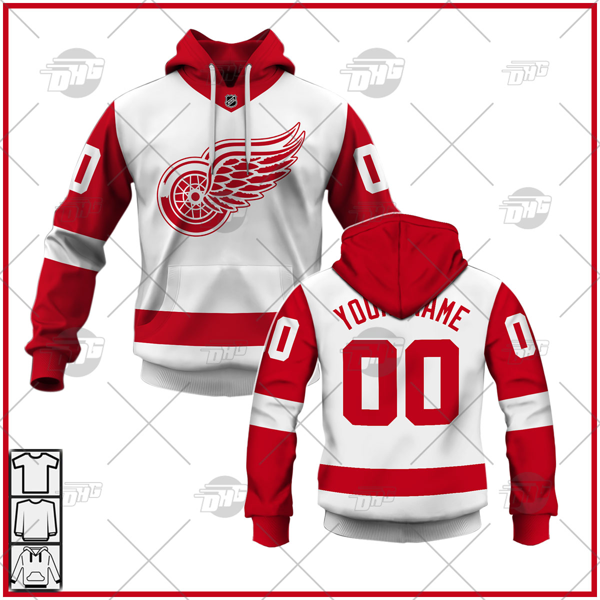 Personalized Mens Detroit Red Wings 2022 Fanatics Branded White Away Breakaway Jersey Personalize Hoodie