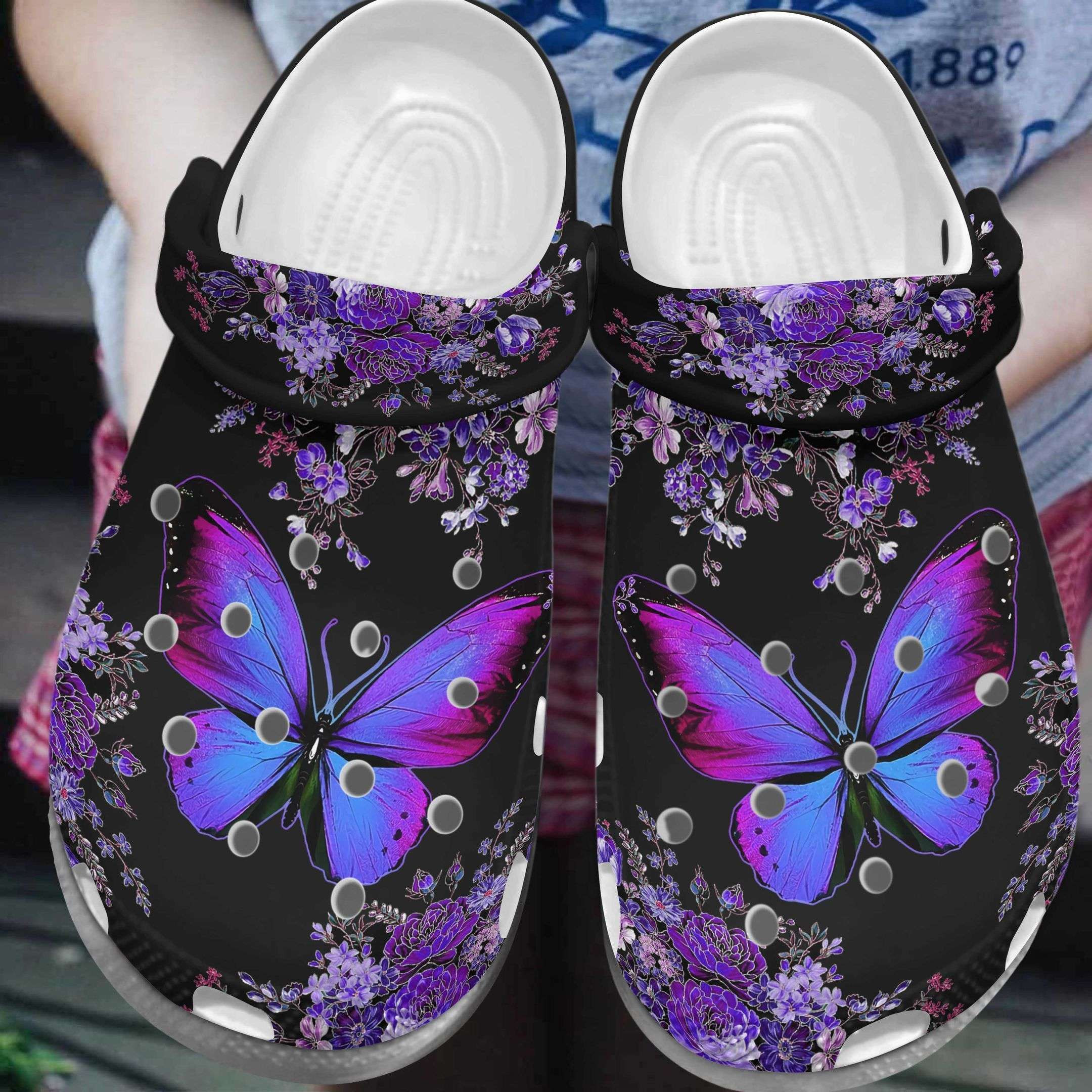 Purple Butterflies And Flowers Butterfly Crocs Crocband Clog Shoes ...