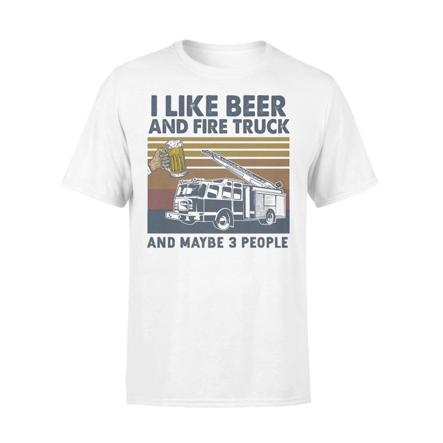 I Like Beer And Fire Truck And Maybe 3 People Vintage Retro T-shirt