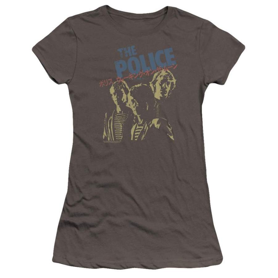 The Police Japanese Poster Junior Sheer Cap Sleeve Premium Bella Canvas Womens T Shirt Charcoal