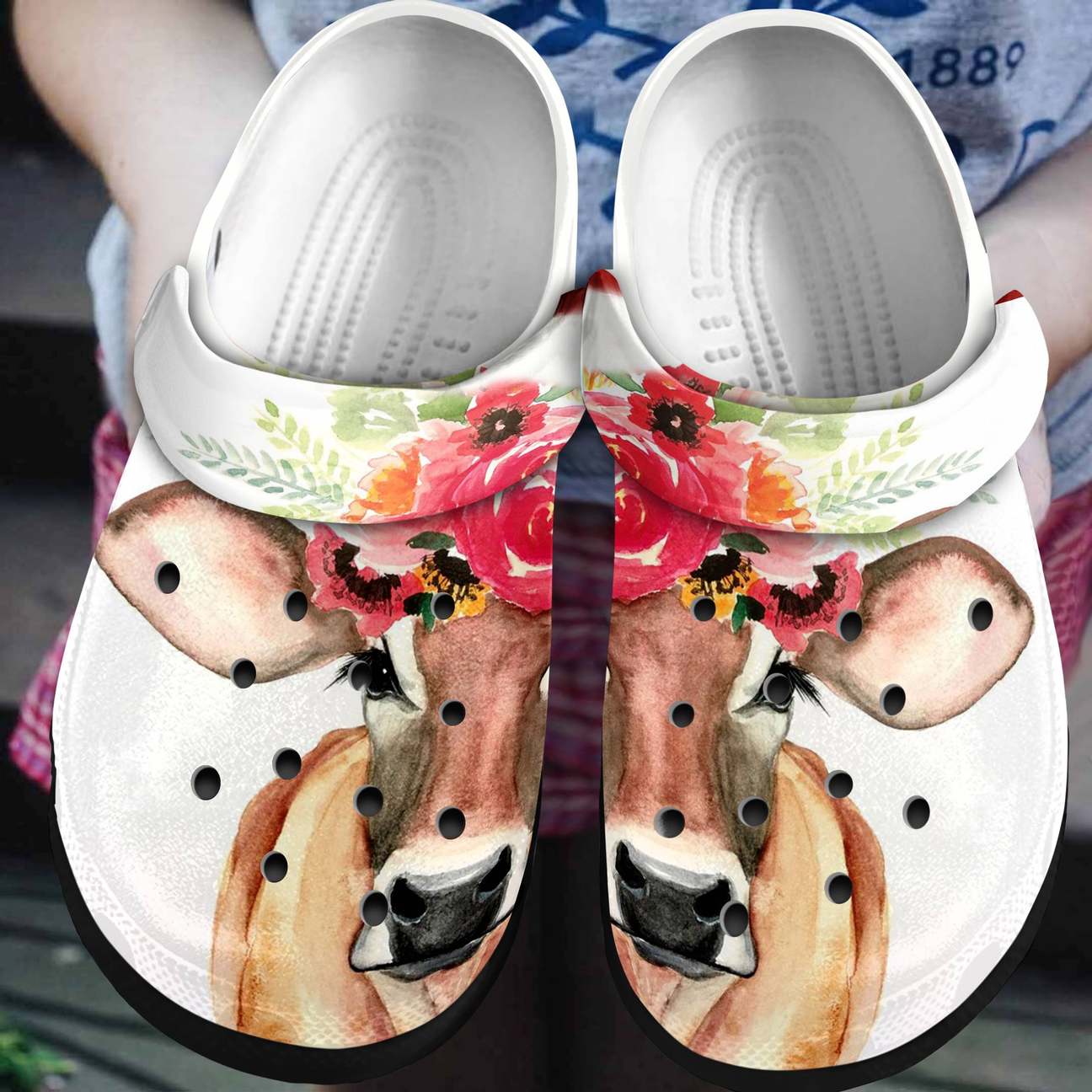 Cow Personalized Clog, Custom Name, Text, Color, Number Fashion Style For Women, Men, Kid, Print 3D Flower Cow