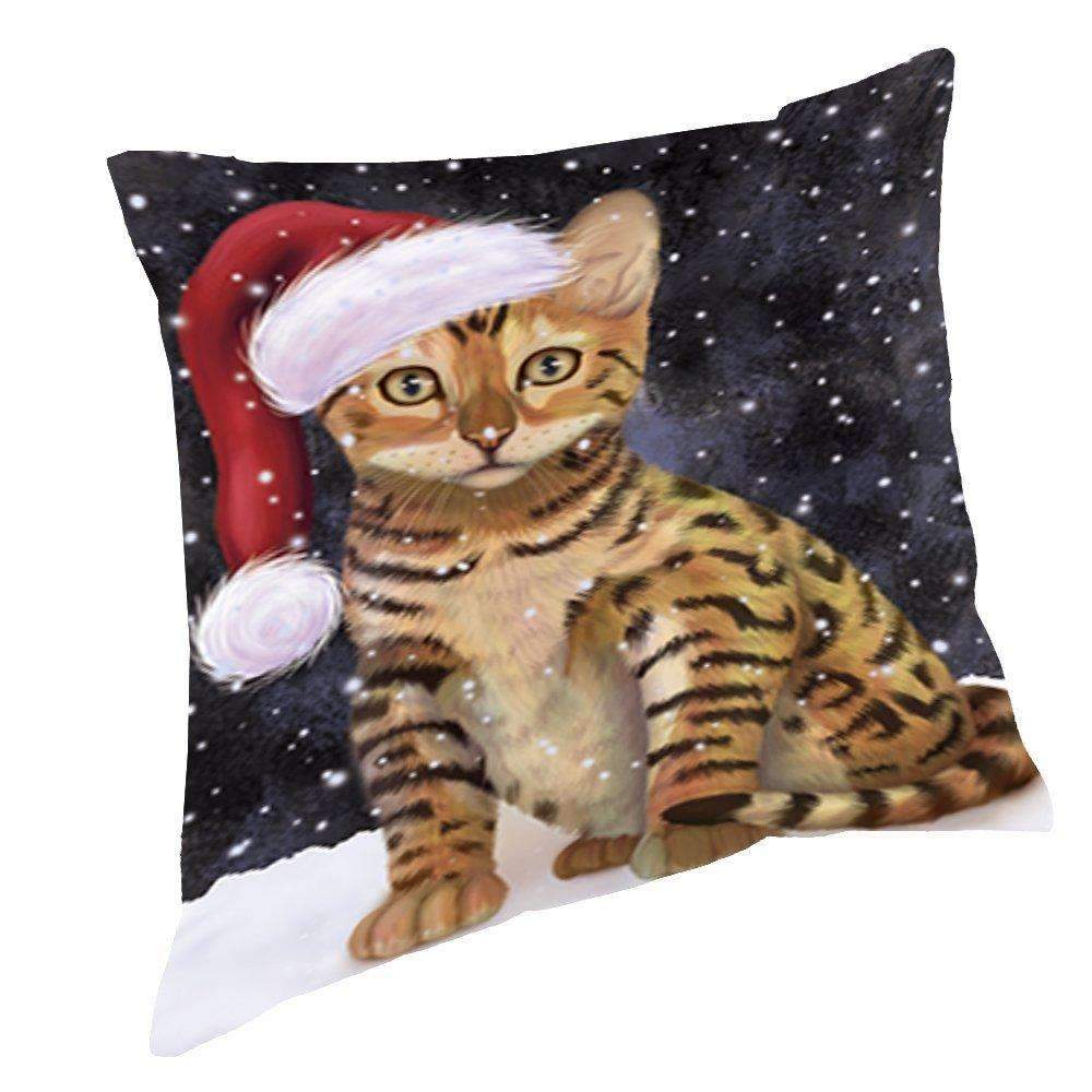 Let It Snow Christmas Holiday Chinese Li Hua Kitten Cat Wearing Santa Hat Throw Pillow D440