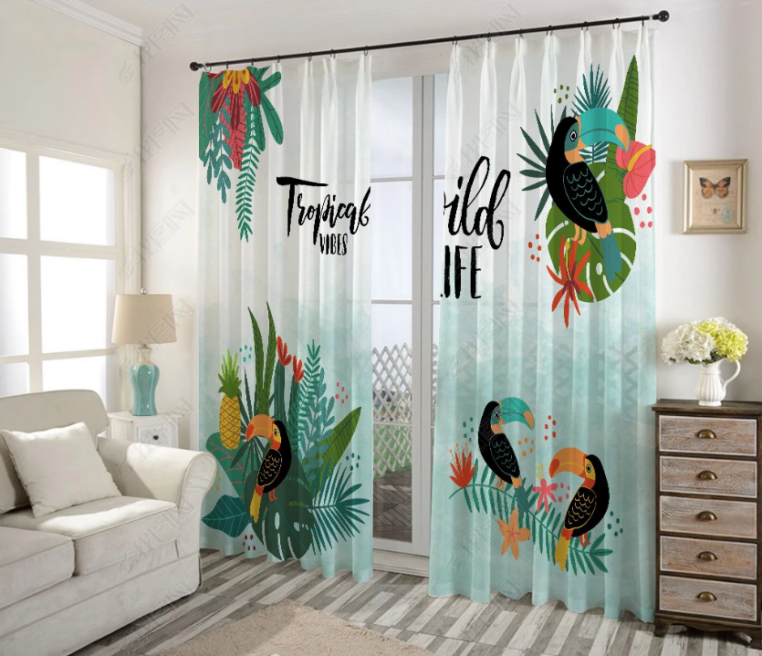 3D Tropical Animal Bird Leaf Curtains And Drapes Lqh 26