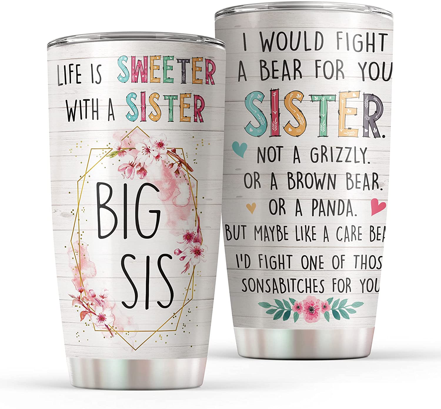 Stainless Steel Tumbler 20Oz For Sisters – Unique Gift From Sister – Little Sister, Big Sister Gift Ideas From Sister For Birthday