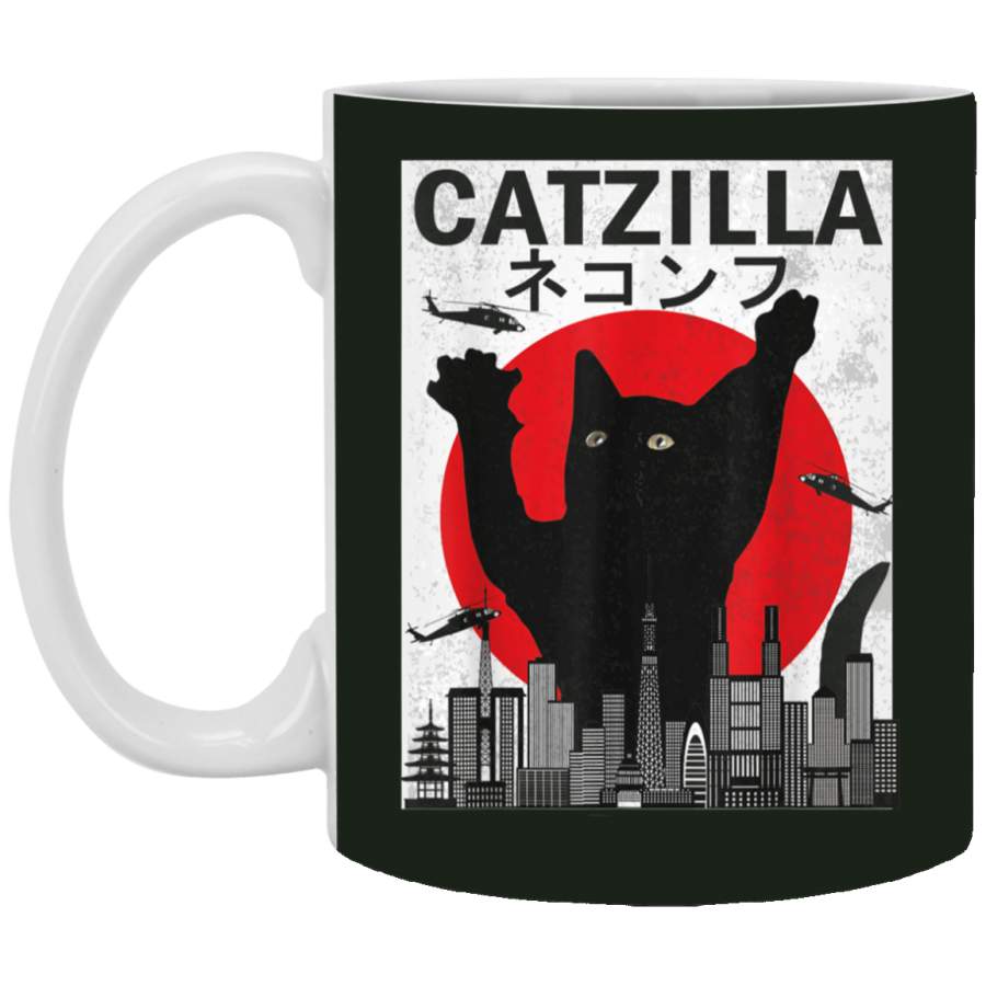 Vintage Catzilla Japanese Sunset Style Cat Kitten Lover Mug