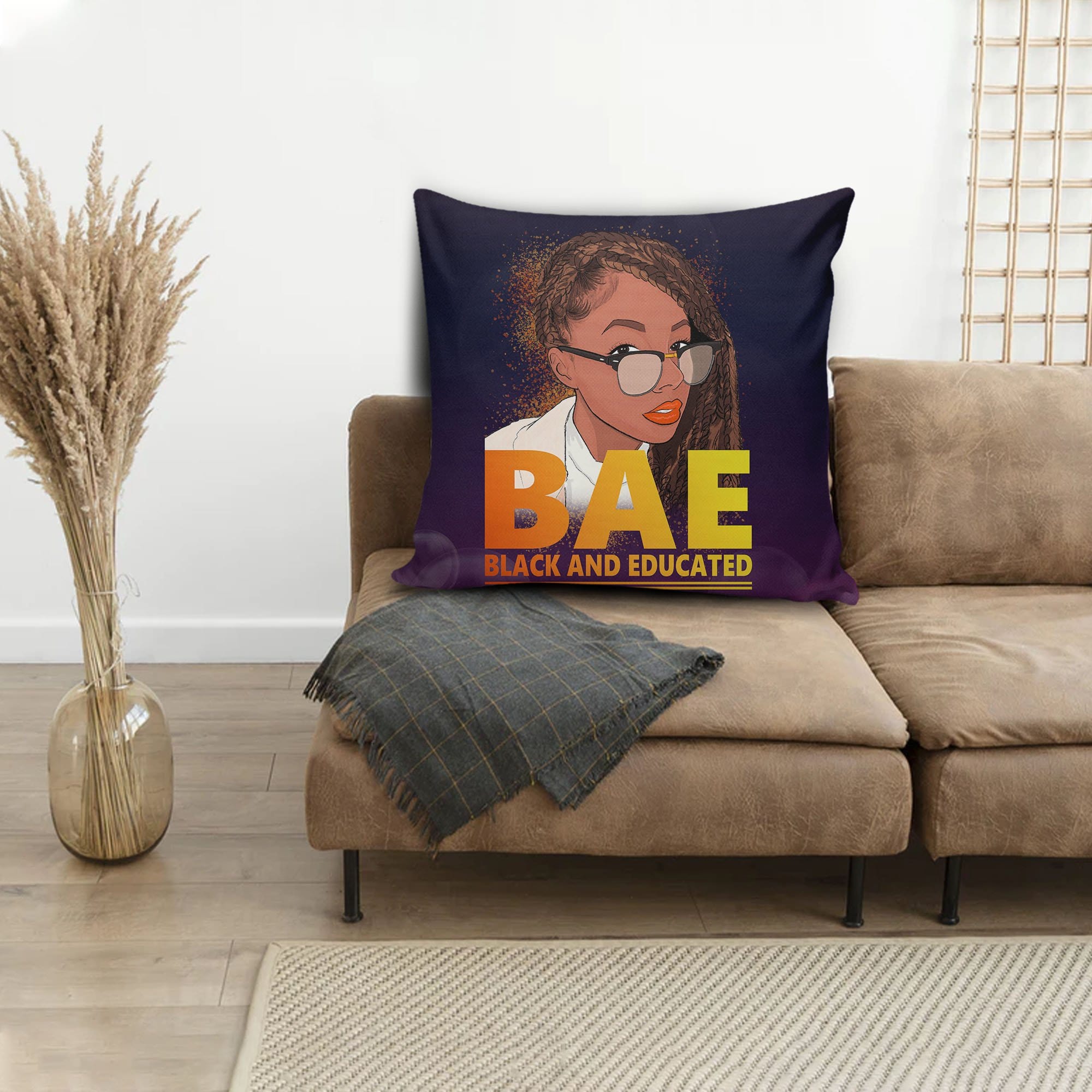 African American Throw Pillows Bae Black And Educated Afro Lady Square Throw Pillow African Themed Throw Pillows