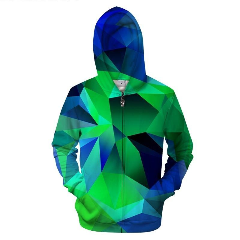 Green Geometric Triangle Zip-up Hoodie