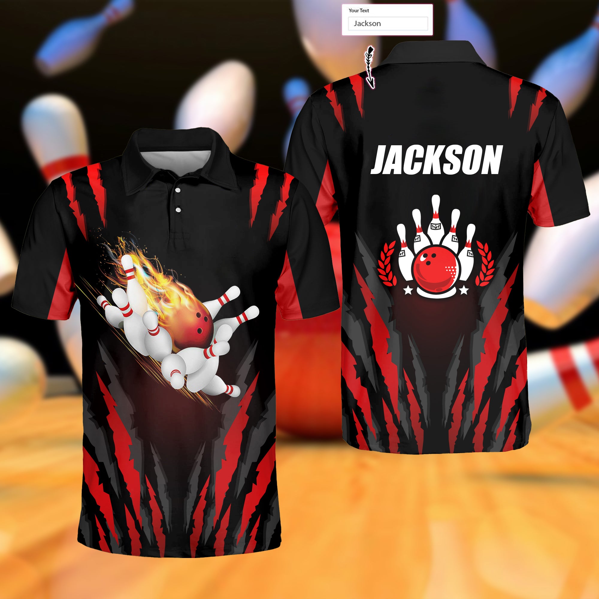 The Red Bowling Ball In Flames Breaks White Skittles 3D Polo Shirt