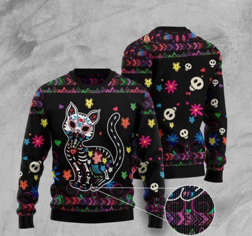 Sugar Skull Cat Ugly Christmas Sweater | For Men & Women | Adult | Us5677