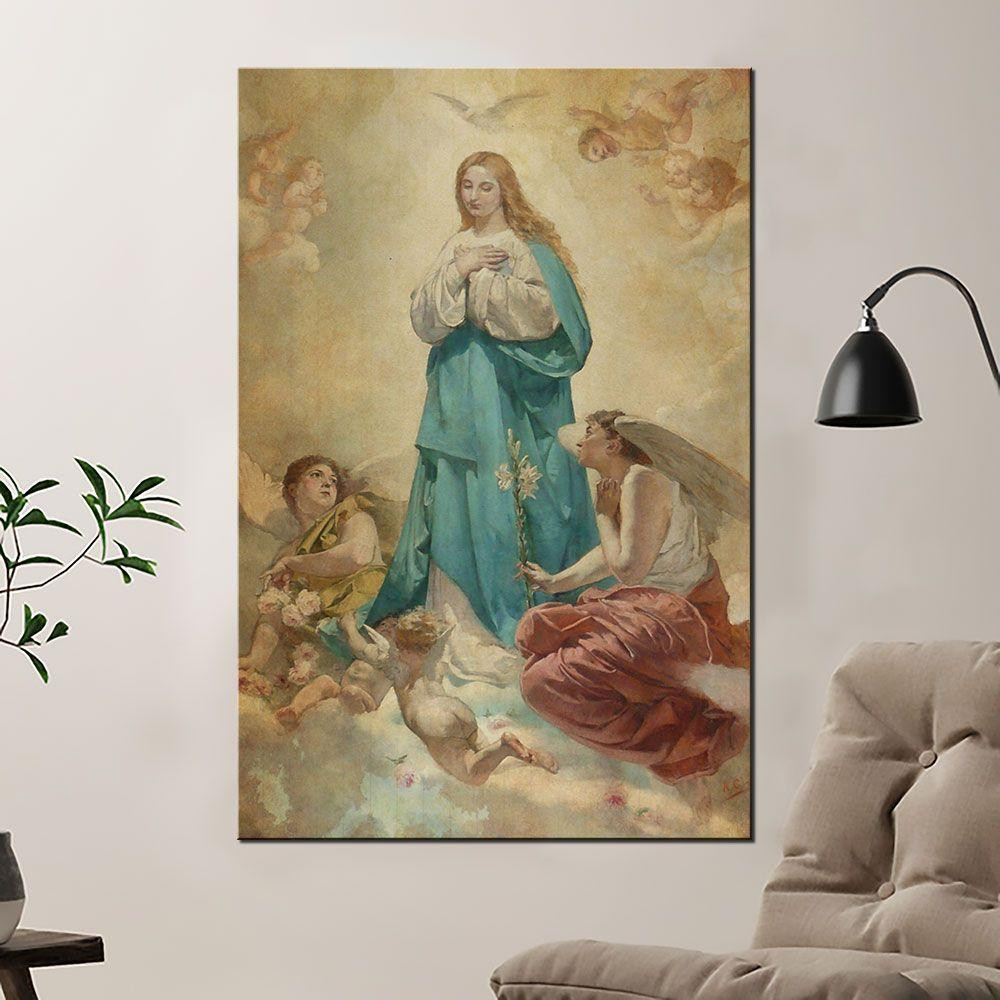 Mary Leads Us To Heaven Poster Canvas Home Décor Gifts For Mother'S Day Gifts For Day Realtorgift