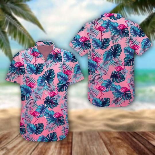 Blue Leave Flamingo Ornamental Design Hawaii Shirt Ha49373